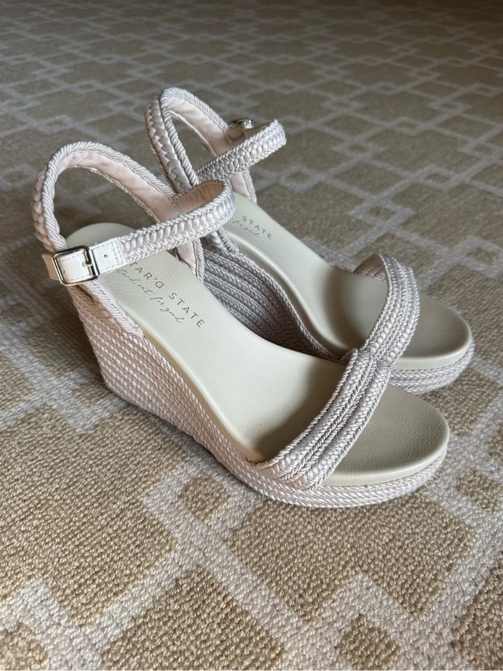 Altar’d State Braided Wedge Sandals Platform Espadrille Shoes Ivory White 7.5